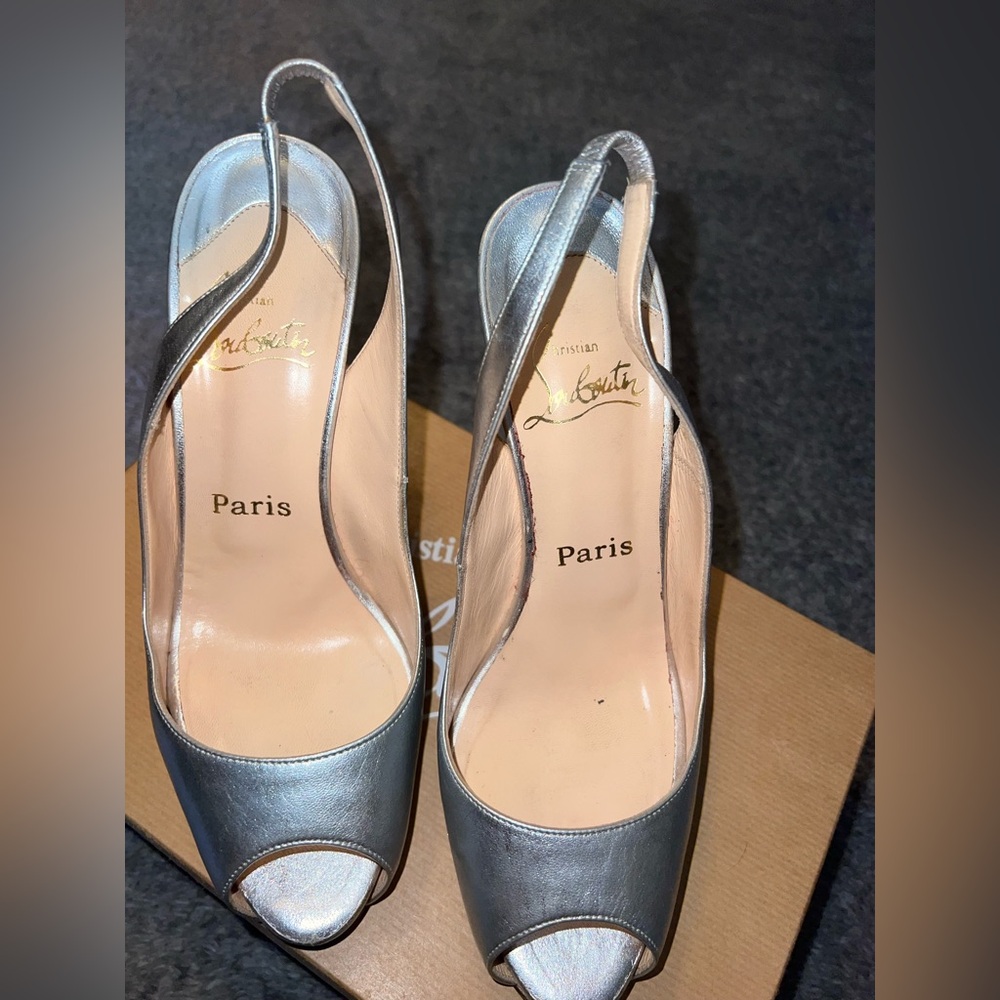 Christian Louboutin Silver Slingback Heels